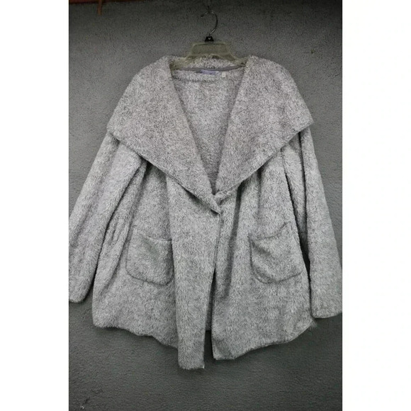 Soft Surroundings Hugs Gray Fleece Cardigan Sweater-Size Large-One Button - Picture 1 of 9